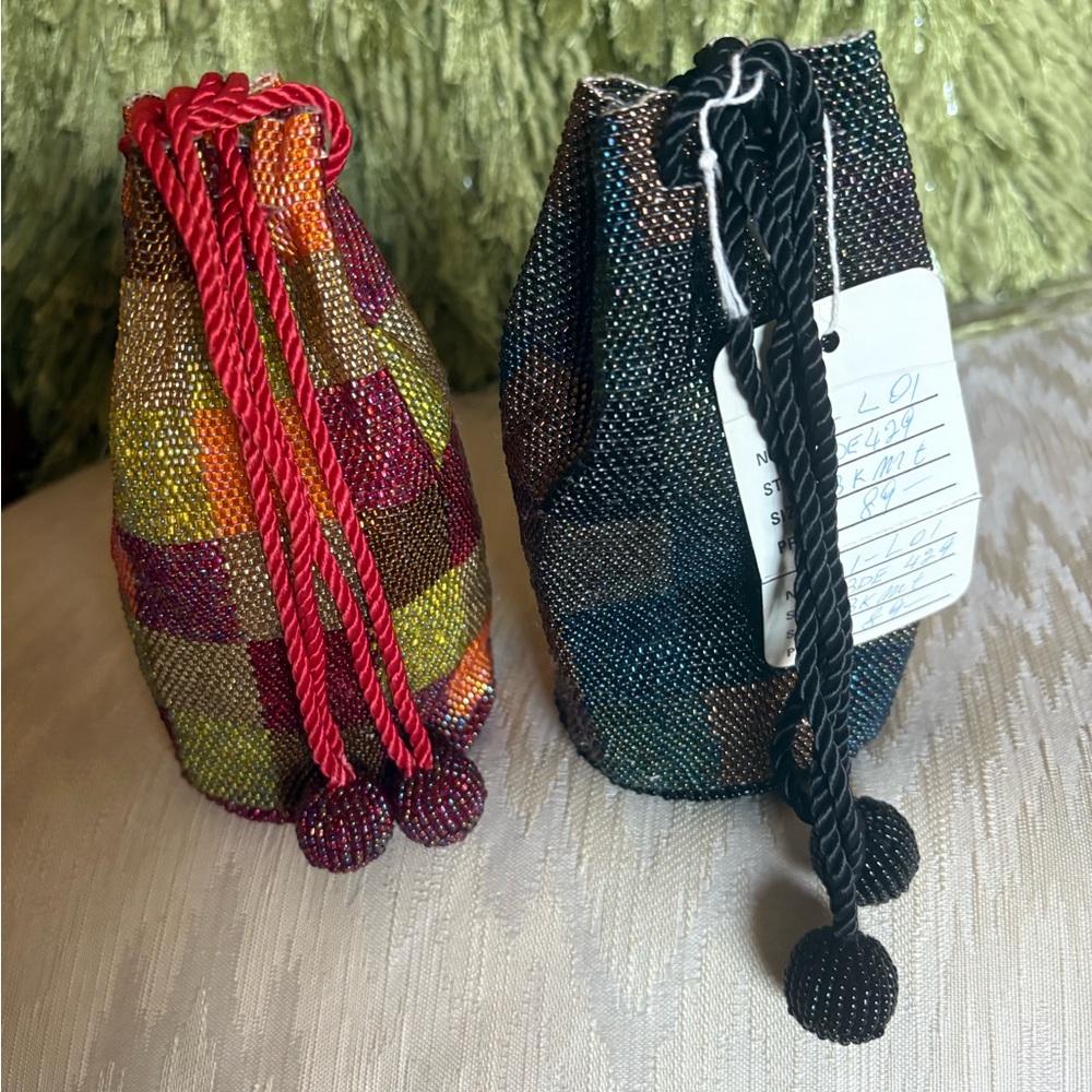 Multicolor Checkered Mini Bag with Drawstring - Picture 2 of 3